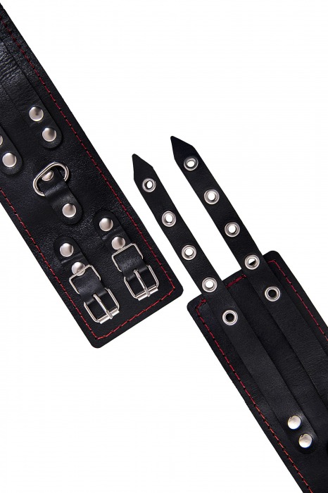 Черные кожаные оковы с двумя ремнями и контрастной строчкой - Pecado - купить с доставкой в Находке