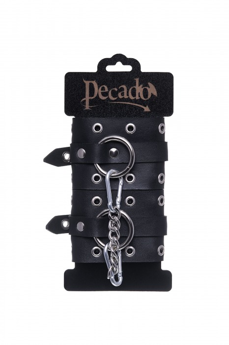 Черные кожаные однослойные наручники с люверсами - Pecado - купить с доставкой в Находке