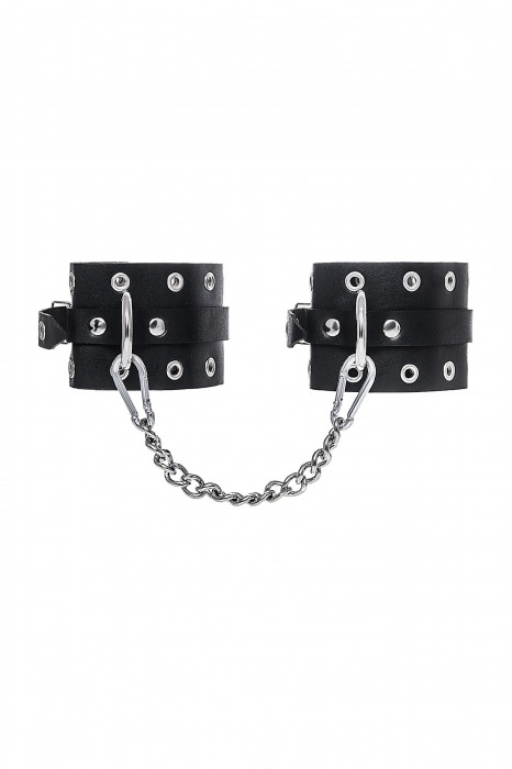 Черные кожаные однослойные оковы с люверсами - Pecado - купить с доставкой в Находке