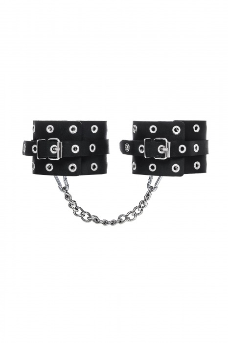 Черные кожаные однослойные оковы с люверсами - Pecado - купить с доставкой в Находке