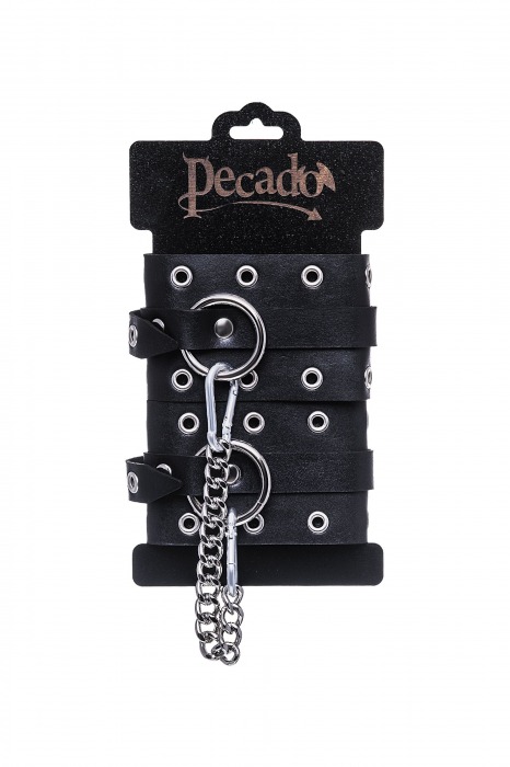 Черные кожаные однослойные оковы с люверсами - Pecado - купить с доставкой в Находке