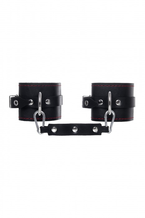 Черные кожаные однослойные оковы с контрастной строчкой - Pecado - купить с доставкой в Находке