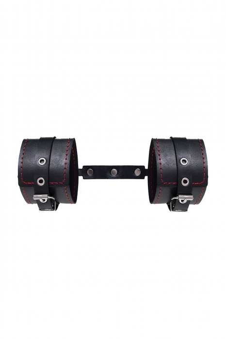 Черные кожаные однослойные оковы с контрастной строчкой - Pecado - купить с доставкой в Находке