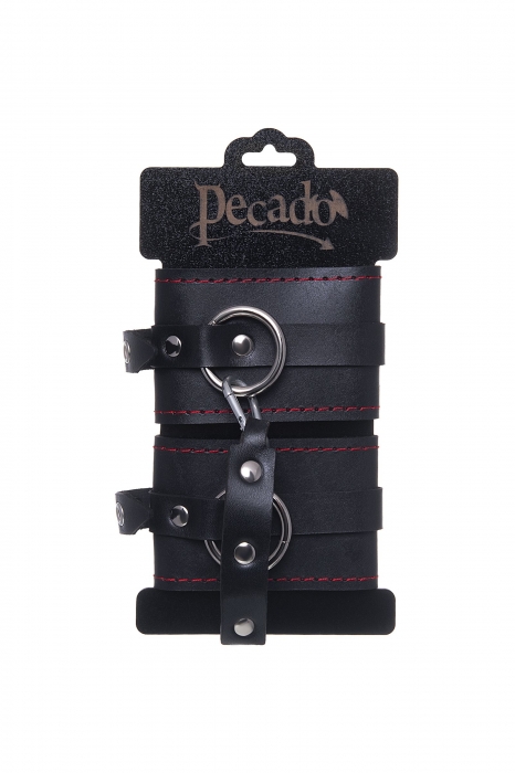 Черные кожаные однослойные оковы с контрастной строчкой - Pecado - купить с доставкой в Находке