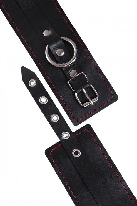 Черные кожаные однослойные оковы с контрастной строчкой - Pecado - купить с доставкой в Находке