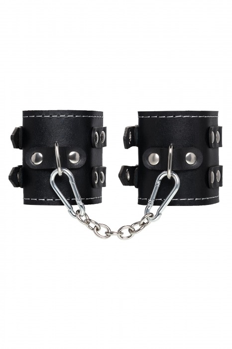 Черные кожаные наручники с двумя ремнями и красной подкладкой - Pecado - купить с доставкой в Находке