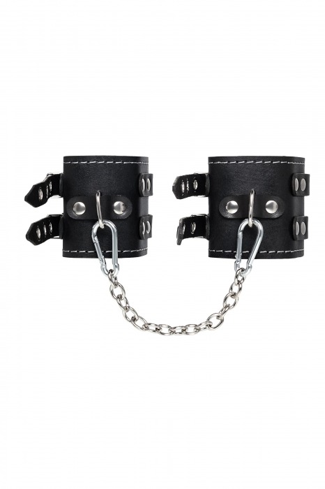 Черные кожаные оковы с двумя ремнями и красной подкладкой - Pecado - купить с доставкой в Находке