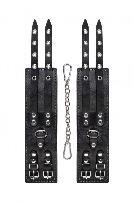 Черные кожаные оковы с двумя ремнями и красной подкладкой - Pecado - купить с доставкой в Находке