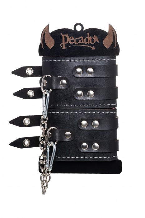 Черные кожаные оковы с двумя ремнями и красной подкладкой - Pecado - купить с доставкой в Находке