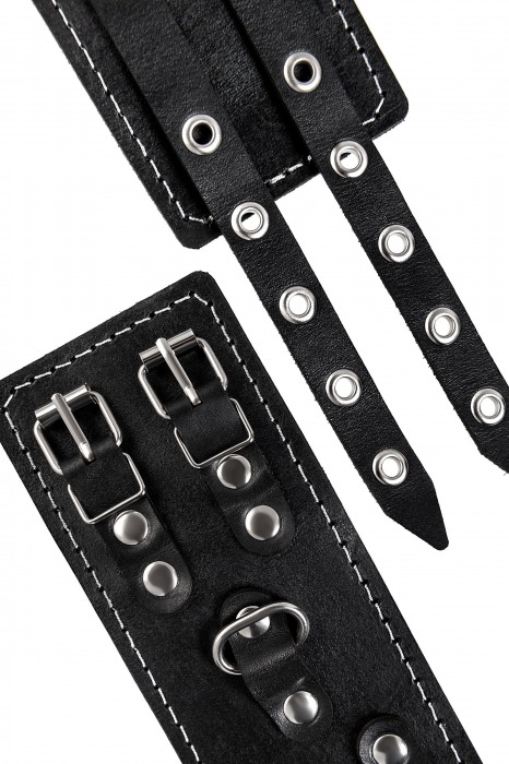 Черные кожаные оковы с двумя ремнями и красной подкладкой - Pecado - купить с доставкой в Находке