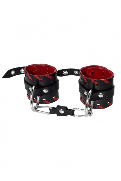 Черно-красные наручники из натуральной кожи - Pecado - купить с доставкой в Находке