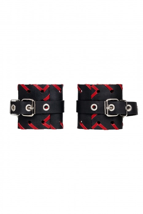 Черно-красные наручники из натуральной кожи - Pecado - купить с доставкой в Находке