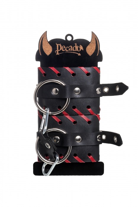 Черно-красные наручники из натуральной кожи - Pecado - купить с доставкой в Находке