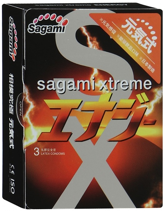 Презервативы Sagami Xtreme ENERGY с ароматом энергетика - 3 шт. - Sagami - купить с доставкой в Находке