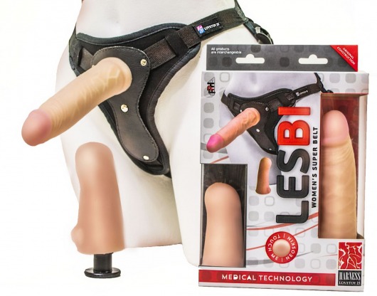 Телесный страпон Harness LESBI с вагинальной пробкой - 16,5 см. - LOVETOY (А-Полимер) - купить с доставкой в Находке