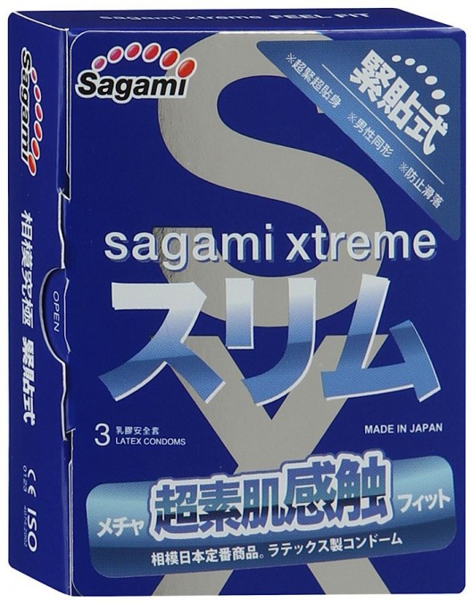 Розовые презервативы Sagami Xtreme FEEL FIT 3D - 3 шт. - Sagami - купить с доставкой в Находке
