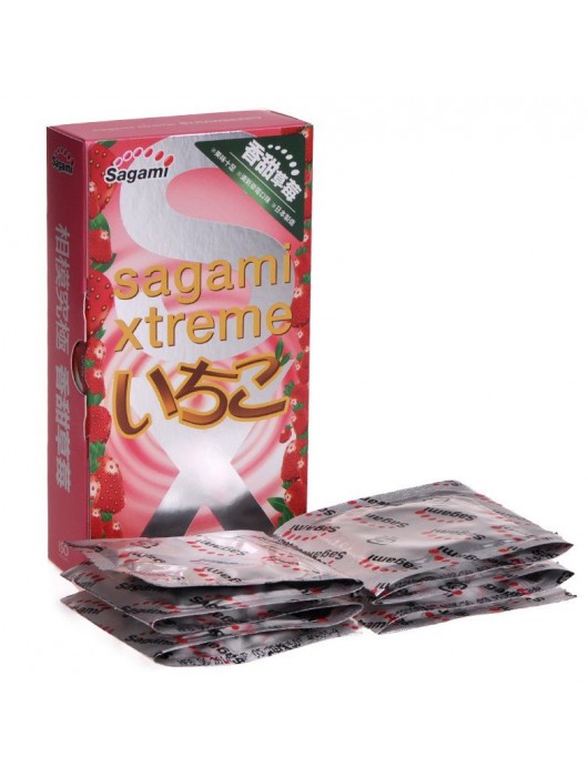 Презервативы Sagami Xtreme Strawberry c ароматом клубники - 10 шт. - Sagami - купить с доставкой в Находке