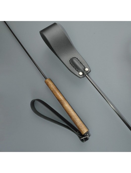 Черный кожаный стек с деревянной рукоятью - 69 см. - Sitabella - купить с доставкой в Находке