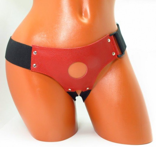Красные кожаные трусики для страпона - БДСМ Арсенал - купить с доставкой в Находке