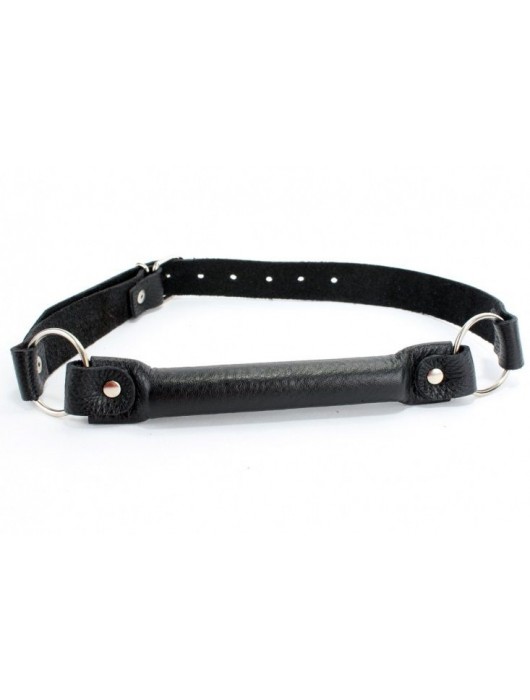 Черный кожаный кляп-трензель на кольцах - БДСМ Арсенал - купить с доставкой в Находке