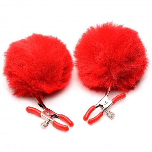 Красные зажимы на соски с помпонами Pom Pom - XR Brands - купить с доставкой в Находке