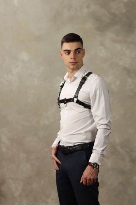 Черная мужская кожаная портупея №4 - БДСМ Арсенал - купить с доставкой в Находке