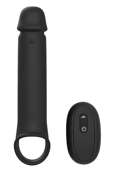 Черная насадка-удлинитель с вибрацией Vibrating Extender With Remote - Dream Toys - в Находке купить с доставкой