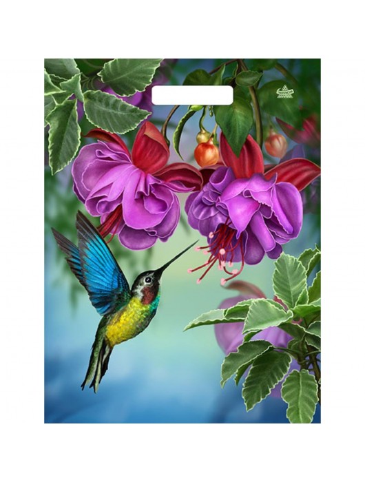 Пакет с принтом в виде колибри в цветах с вырубной ручкой (31х40 см) - Сима-Ленд - купить с доставкой в Находке