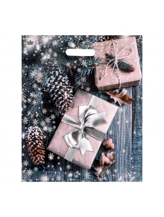 Новогодний пакет с принтом в виде подарков и вырубной ручкой (45х38 см) - Сима-Ленд - купить с доставкой в Находке