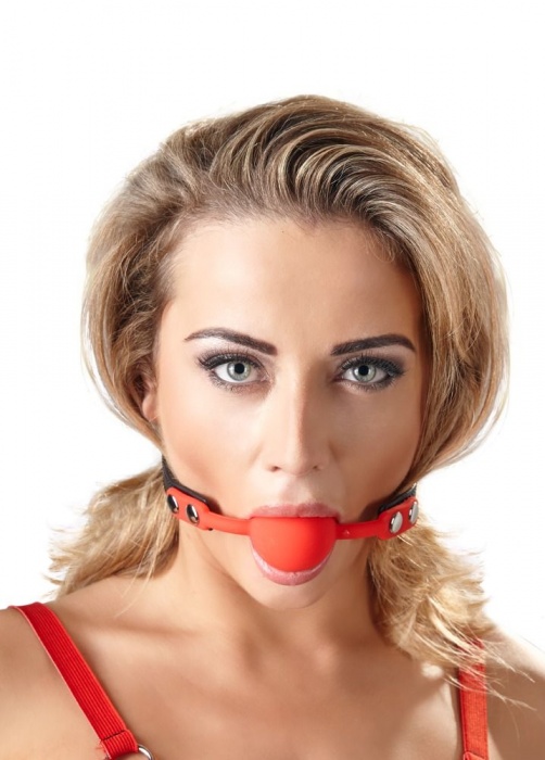 Силиконовый кляп-шар на чёрных ремешках Red Gag silicone - Orion - купить с доставкой в Находке