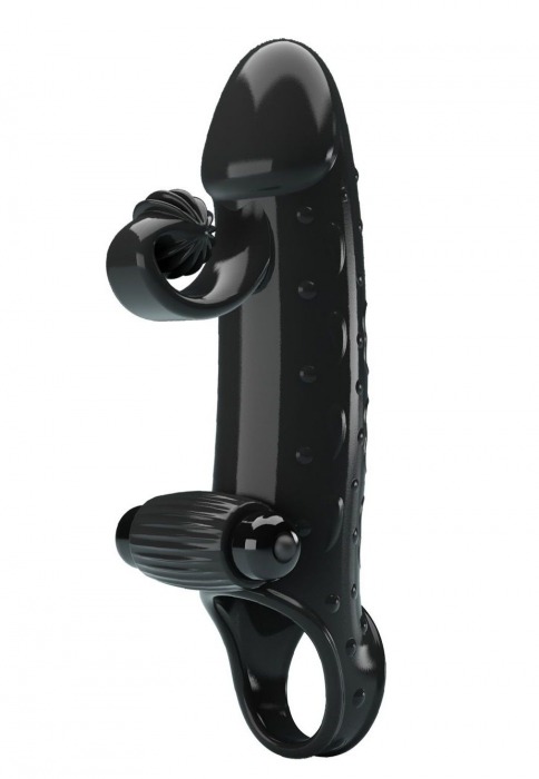 Черная вибронасадка на пенис с подхватом мошонки - 20 см. - Baile - в Находке купить с доставкой