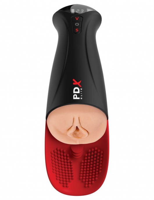Телесный мастурбатор-вагина в черной колбе с вибрацией Fuck-O-Matic Pro XL - Pipedream - в Находке купить с доставкой