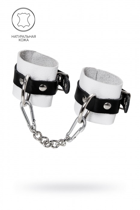 Бело-черные кожаные наручники с одним ремешком с люверсами - Pecado - купить с доставкой в Находке