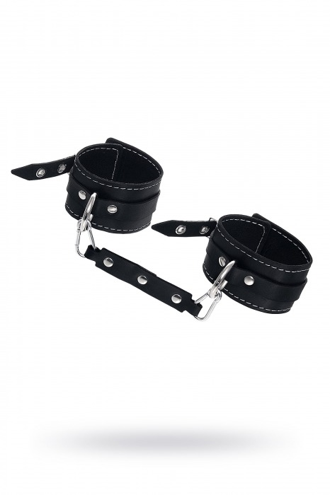 Черные двухслойные кожаные оковы с белой строчкой - Pecado - купить с доставкой в Находке