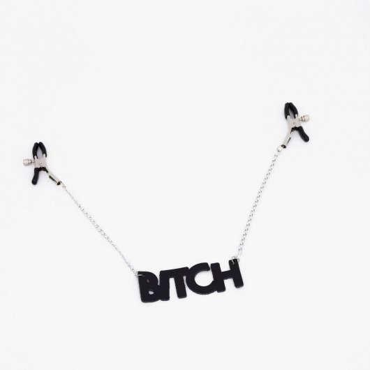 Зажимы на соски с кожаной подвеской Bitch - Crazy Handmade - купить с доставкой в Находке