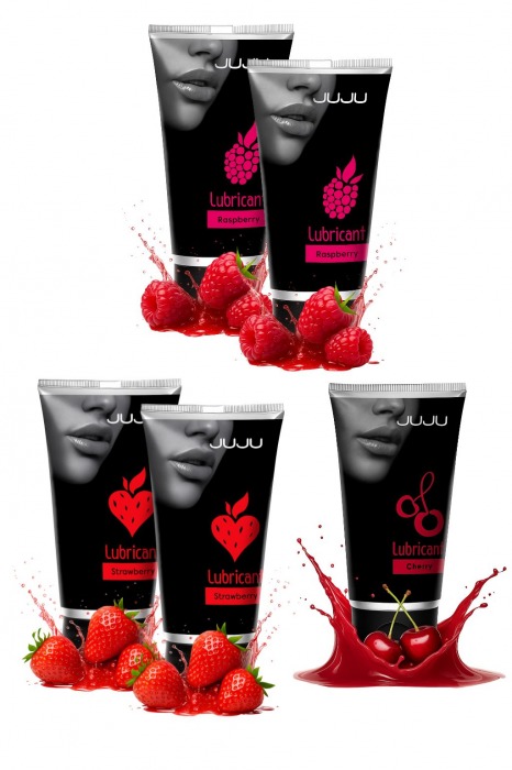 Набор из 5 съедобных лубрикантов JUJU (клубника х 2, малина х 2, вишня) - JuJu - купить с доставкой в Находке