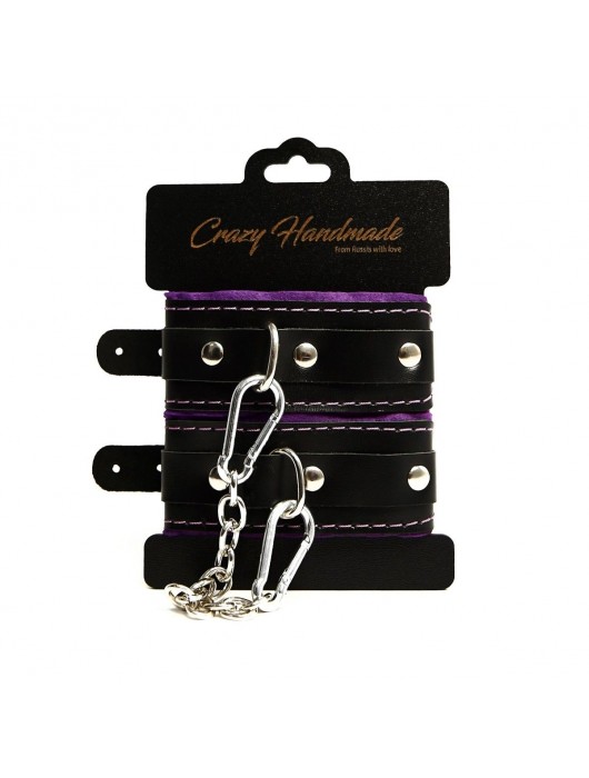 Черно-фиолетовые скругленные наручники с мягкой подкладкой - Crazy Handmade - купить с доставкой в Находке