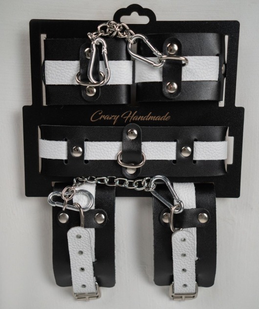 Набор фиксаторов из черной и белой натуральной кожи - Crazy Handmade - купить с доставкой в Находке