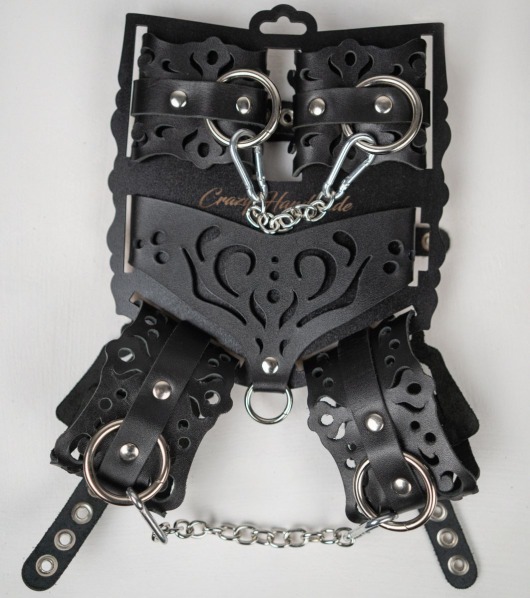 Черный ажурный кожаный набор фиксаций - Crazy Handmade - купить с доставкой в Находке