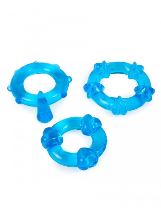 Набор из 3 синих эрекционных колец с различным рельефом - Erowoman-Eroman - в Находке купить с доставкой