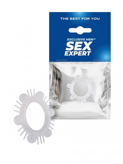 Эластичное эрекционное кольцо с шипиками и шариками - Sex Expert - в Находке купить с доставкой