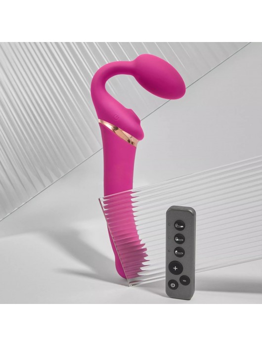 Ярко-розовый безремневой страпон Multi Orgasm Bendable Strap-On size XL с клиторальной стимуляцией - Strap-on-me - купить с доставкой в Находке