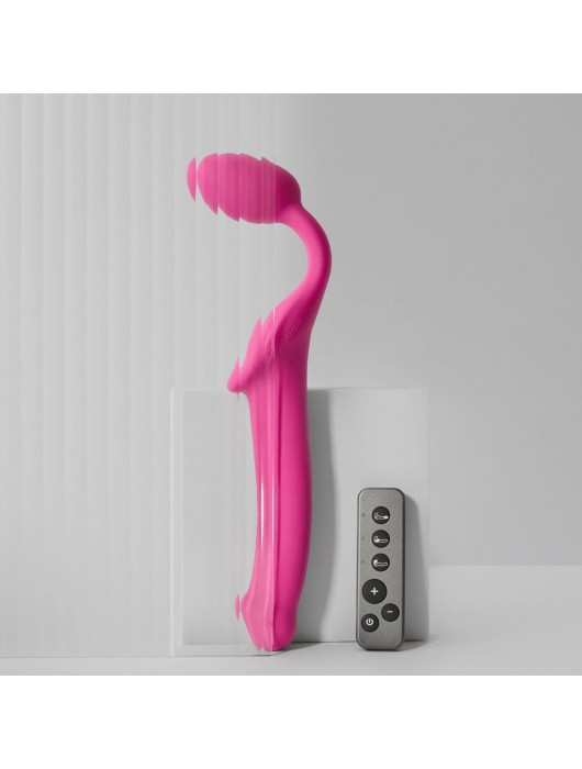 Ярко-розовый безремневой страпон Strap-on-me Vibrating Bendable Strap-On size L - Strap-on-me - купить с доставкой в Находке