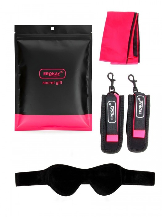 Черно-розовый эротический набор: маска, наручники и повязка - Erokay - купить с доставкой в Находке