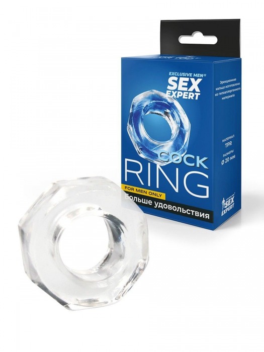 Прозрачное эрекционное кольцо в форме гайки - Sex Expert - в Находке купить с доставкой