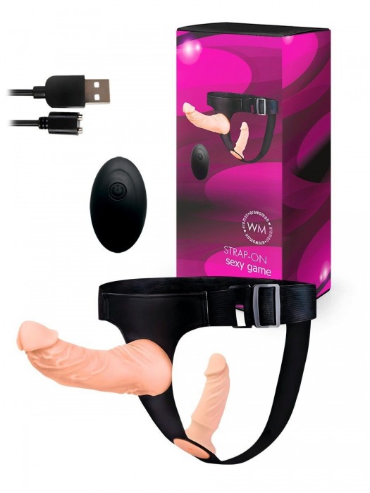 Женский страпон с 2 насадками, вибрацией и пультом ДУ - Erowoman-Eroman - купить с доставкой в Находке