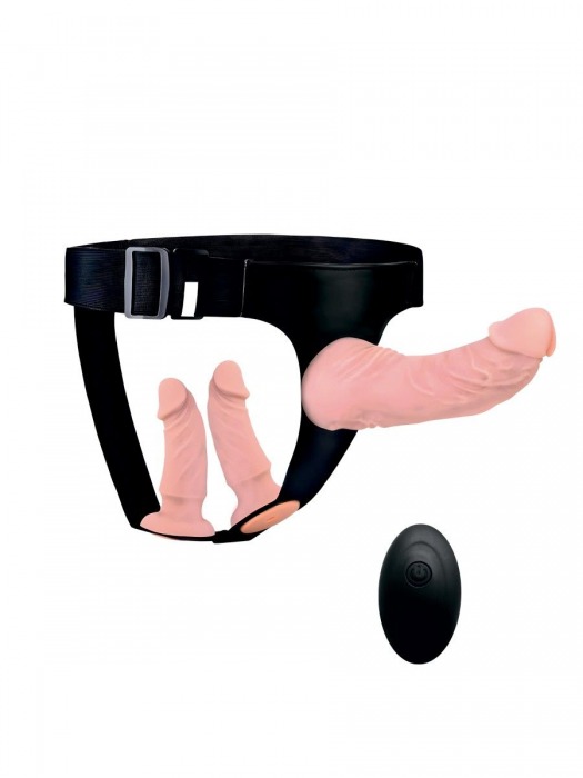 Женский страпон с 3 насадками и вибрацией - Erowoman-Eroman - купить с доставкой в Находке