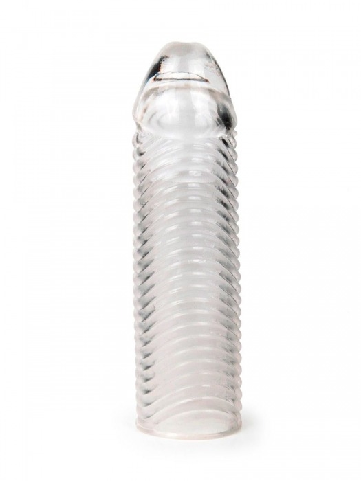 Прозрачная закрытая насадка на пенис с ребрышками - 16 см. - Sex Expert - в Находке купить с доставкой