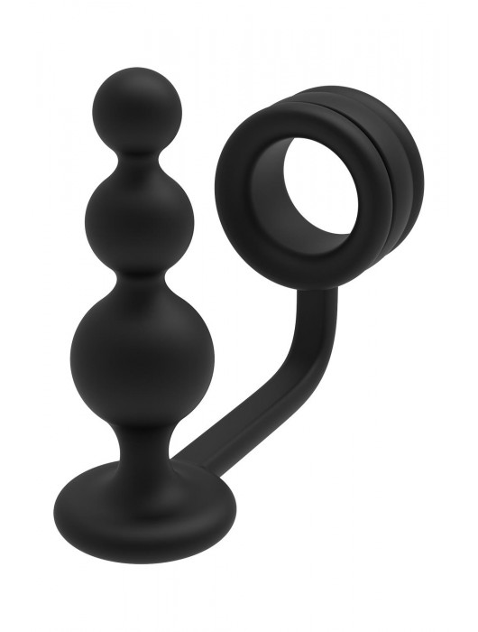 Черное эрекционное кольцо с анальной елочкой Cockring With Beaded Anal Plug - Dream Toys - в Находке купить с доставкой