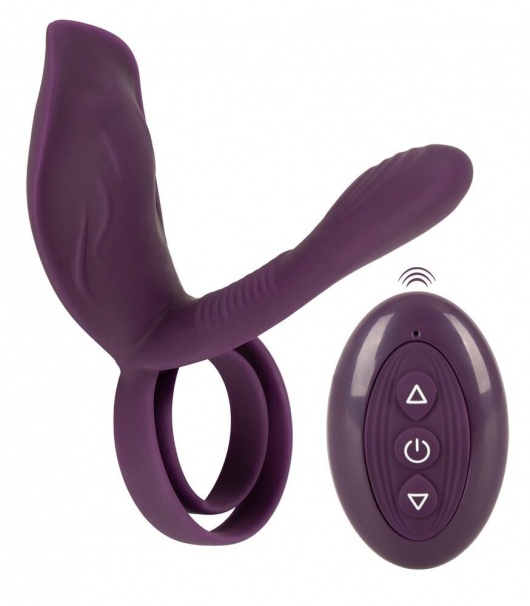 Фиолетовая насадка на член с клиторальным отростком и пультом ДУ RC Couple’s Vibrator 2 - Orion - в Находке купить с доставкой